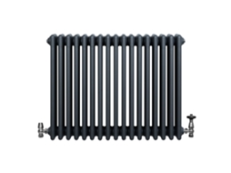 Radiador Tradicional 4 Colunas 600x785 Mm Cinza Antracite 756w + Válvulas Termostáticas Cromadas – Aço Carbono, Suportes
