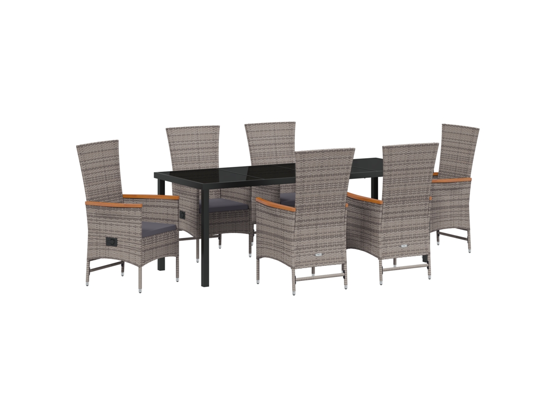 Conjunto 7 Conjunto De Móveis Para Exterior Vidaxl Cinzento Vime Pe (200 X 80 X 73 Cm)