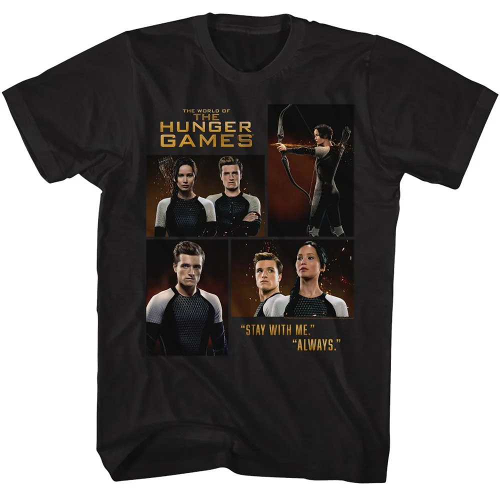 Rockinstone Hunger Games Movie Katniss Peeta Four Photos Black Adult T-shirt Size:s