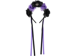 Tiara Roxa de Halloween com Caveira e Rosas em Textura Leve, Acessório para Fantasia.