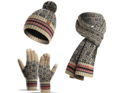 Conjunto de Chapéu, Cachecol e Luvas de Lã Acolchoada com Touch Screen, Inverno