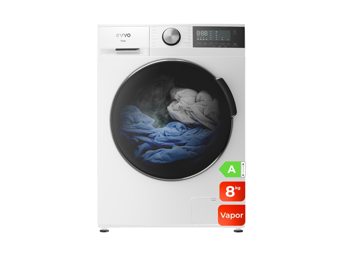 Máquina De Lavar Roupa Evvo Nova 8, 8 Kg, 1350 Rpm, Classe A, Motor Inverter, Tambor Diamante Eprotect, Vapor, 14 Programas, Rápido 15’, Branco