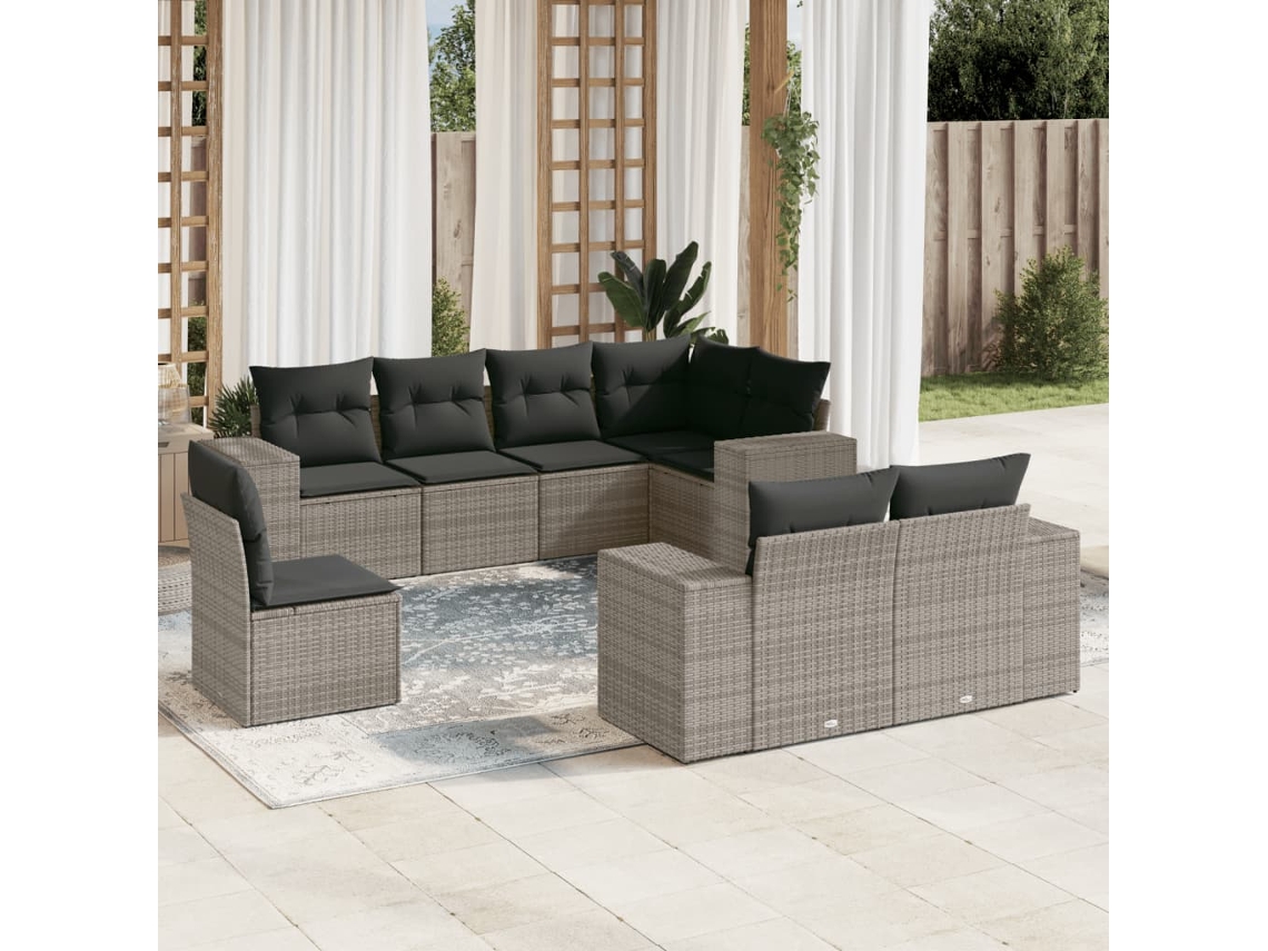 Jogo de Sofá Jardim 8 Peças C/ Almofadões Vime Pe Cinza Dkd Home Decor