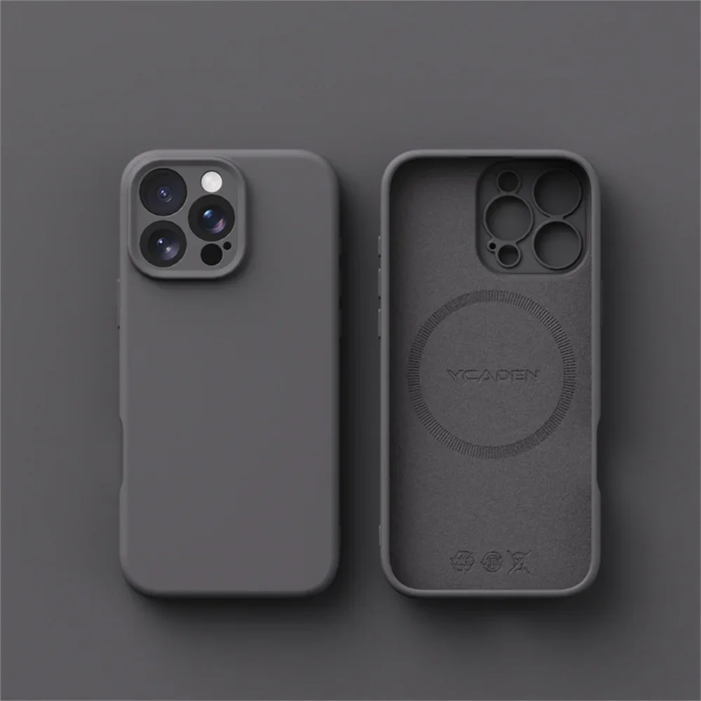 Capa Para Iphone 14 Pro (cinza Escuro) Com Carregamento Sem Fio, Feita De Silicone Líquido, Lisa E Com Encaixe Perfeito.