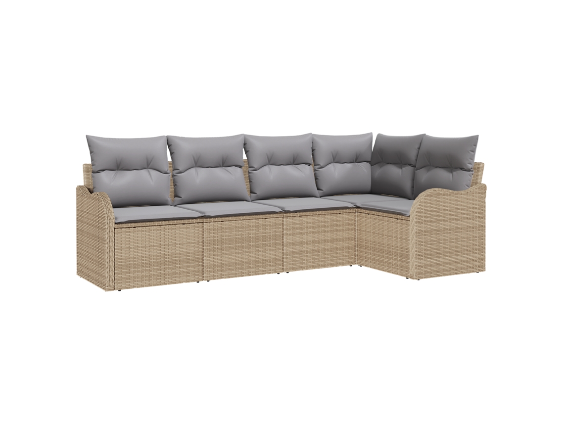 Conjunto 5 Conjunto De Sofá De Jardim Vidaxl Bege Vime Pe (55 X 55 X 37 Cm)