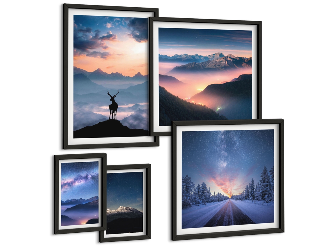 Conjunto De Pinturas Paisagens De Montanha À Noite Espelharte (5 Peças)