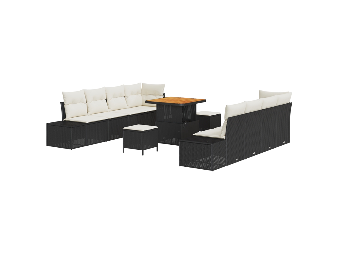 Conjunto De Sofá De Jardim Vidaxl Preto Vime Pe (80 X 80 X 71 Cm)