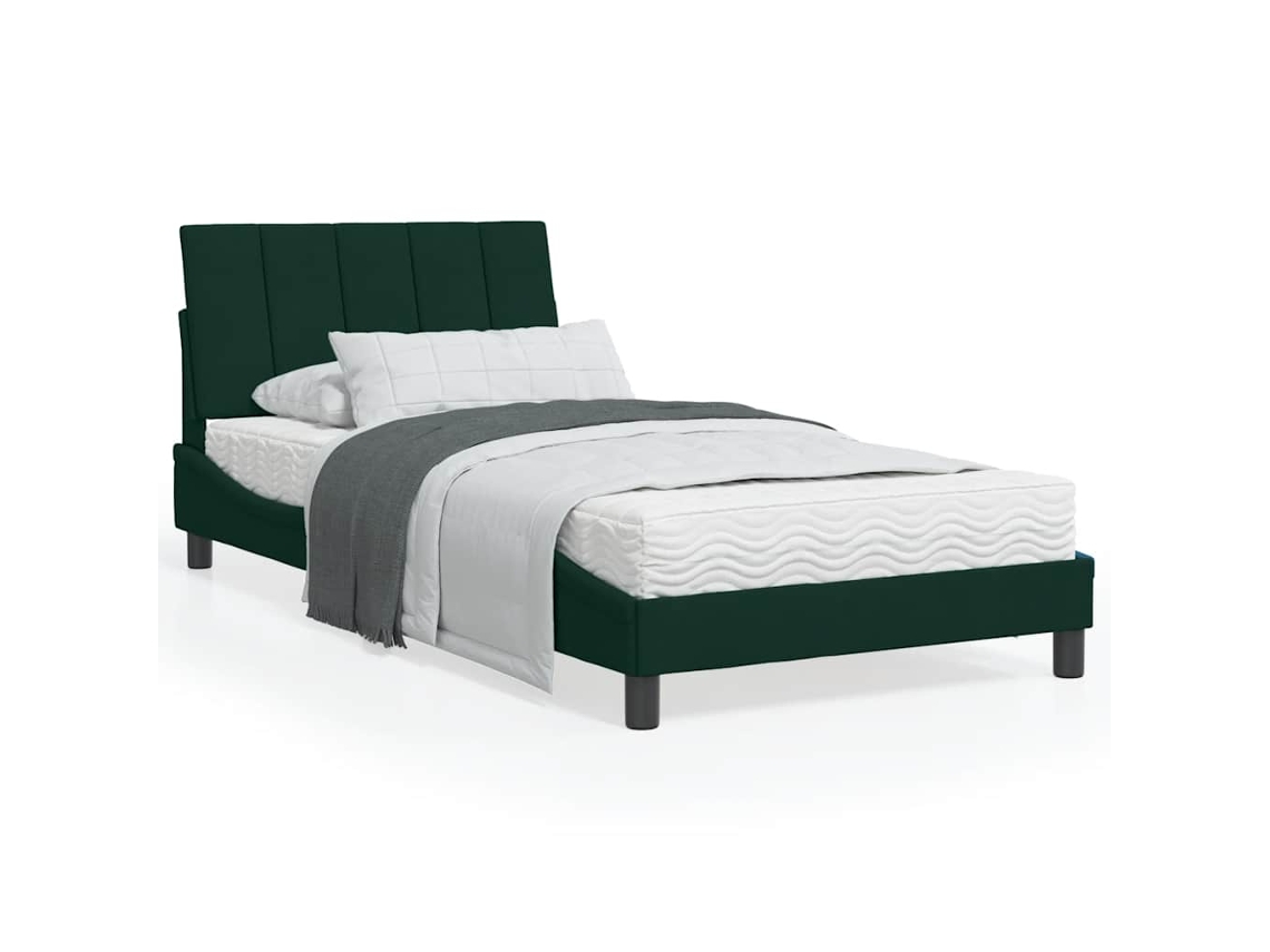 Vidaxl Cama Com Colchão Hanko 100x200 Cm Veludo Verde-escuro