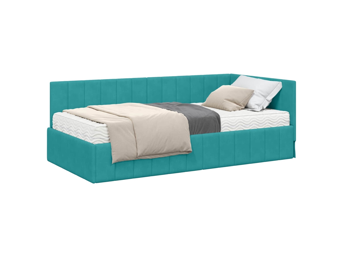 Conjunto de 2 Estruturas de Cama de Canto com Colchão Turquesa Veludo MAISON EXCLUSIVE (não especificado)