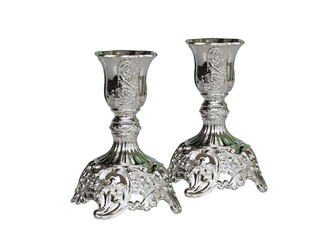 Suportes de vela Nova Line Linjou, prata, com design gravado, conjunto de 2