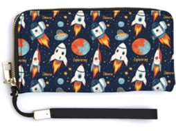 Carteira Feminina de Couro Pequena com Zíper Estampa Espacial S/MARCA