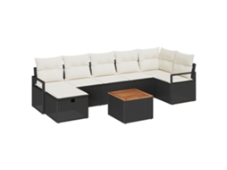 Conjunto 8 Sofá De Jardim Vidaxl Preto Vime Pe (287 X 122 X 85 Cm)