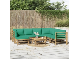 Vidaxl 8 Pcs Conjunto Lounge De Jardim Bambu C/ Almofadões Verdes