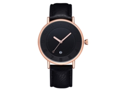 Relógio masculino Tomi Fashion Business, mostrador redondo, pulseira de PU, movimento de quartzo, nas cores ouro rosa e preto.