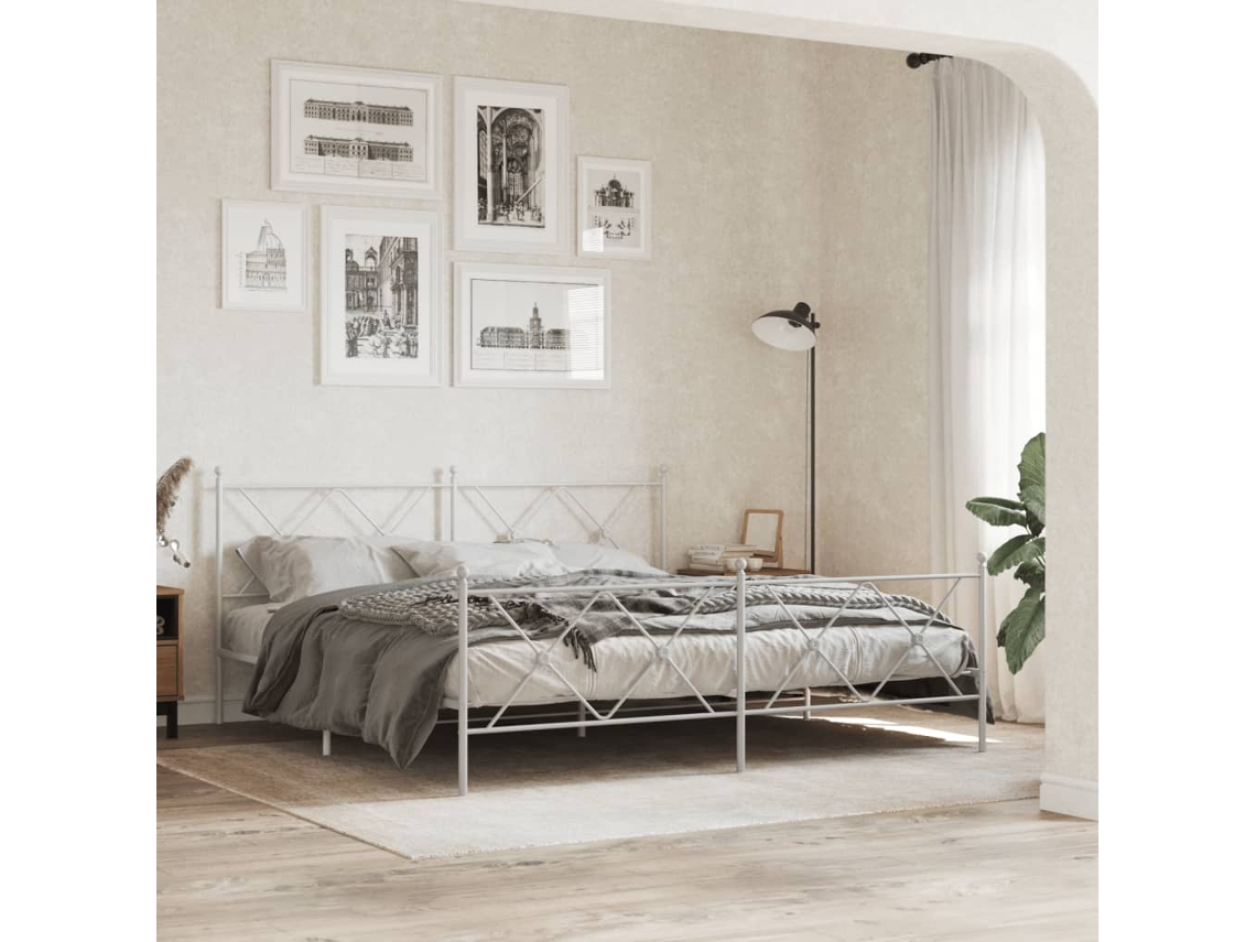 Estrutura De Cama Com Cabeceira E Pés 180x200 Cm Metal Branco