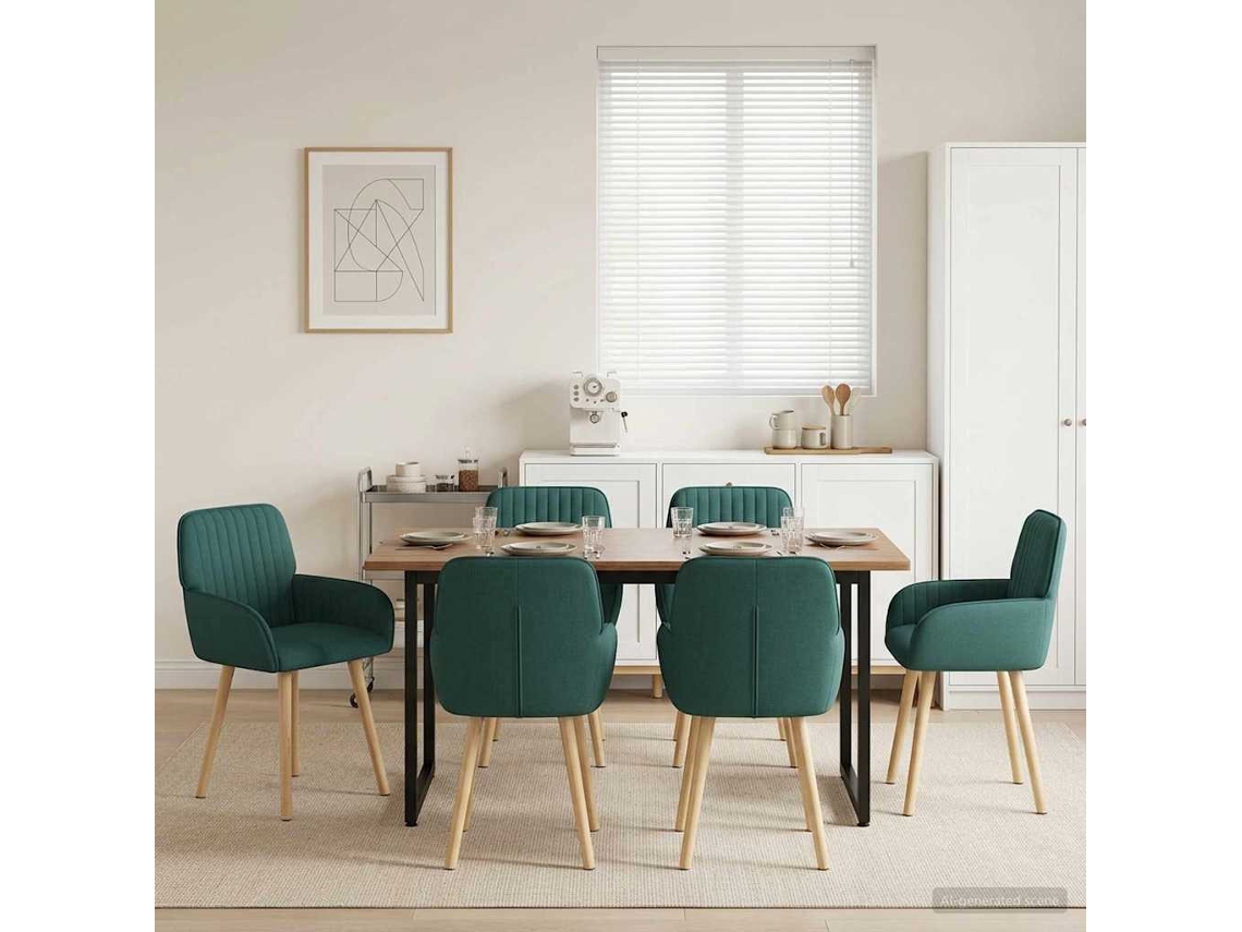 Vidaxl Cadeiras De Jantar 6 Unid. Tecido Verde-escuro