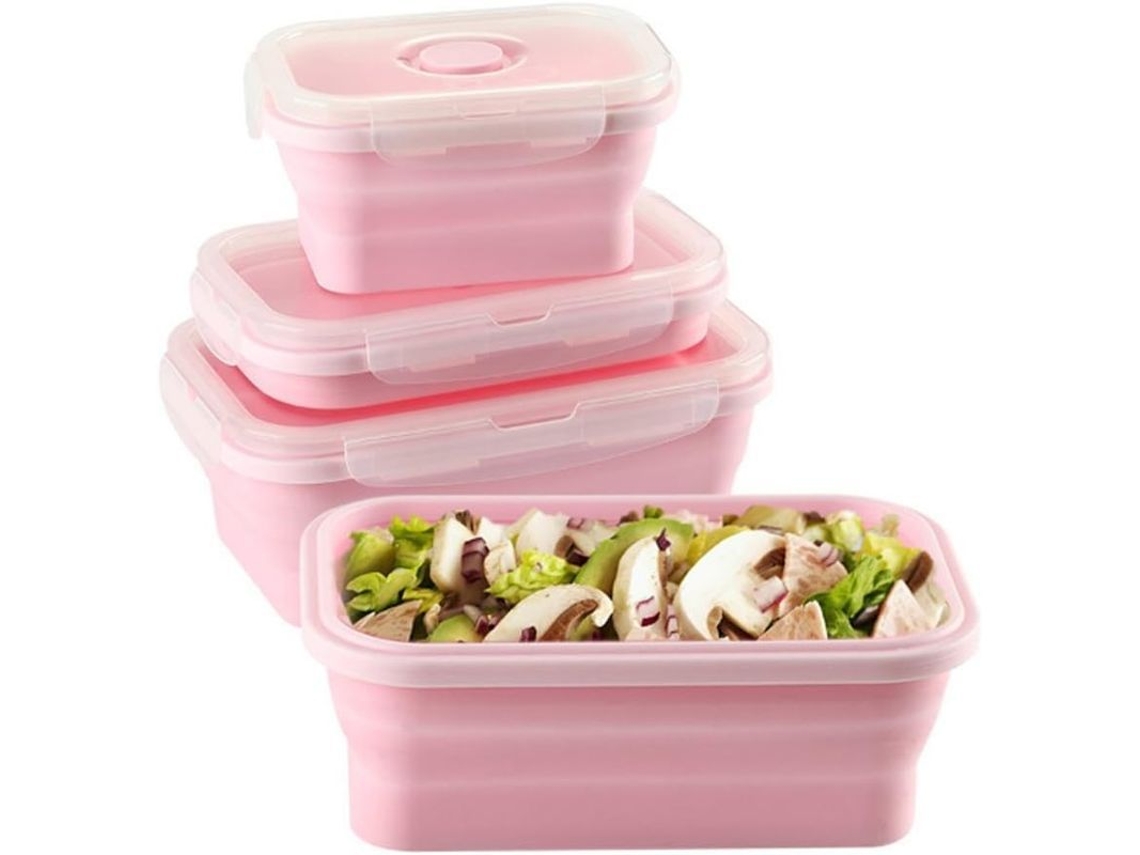 2026 2 Caixas de Silicone Dobráveis para Almoço com Tampa, 500ml+500ml, Aptas para Microondas e Lava louças, Rosa, Infantil