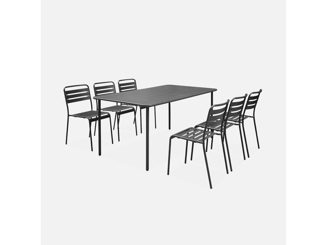 Conjunto De Jardim Com Mesa Bistrô De 160cm Em Aço Com 6 Cadeiras, Antracite