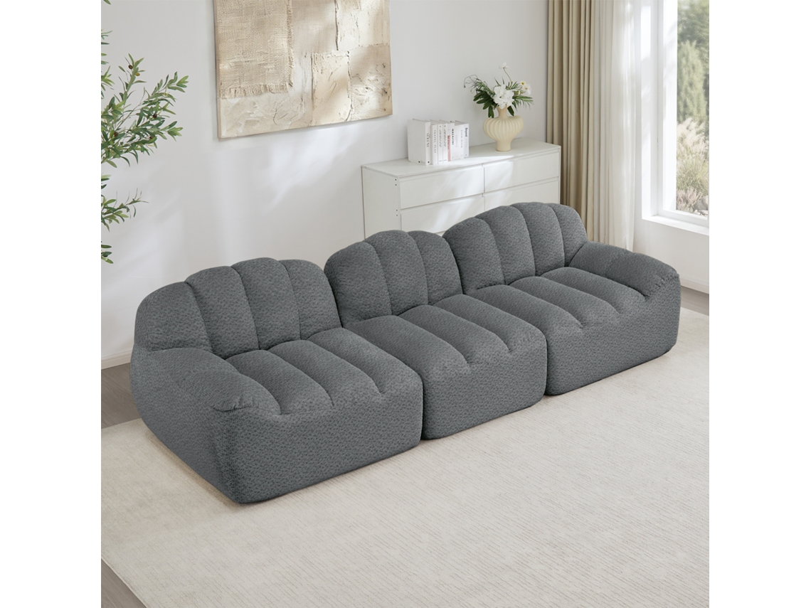 Sofá Modular 3 Lugares Com Espuma 32d E Assento Profundo, Cinza