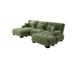 Sofá de Canto Modular Luxuoso Verde Chenille em Formato U,sofá cama Conversível com Assento Profundo e Pufe para Sala de Estar PAPRIKA SHOP