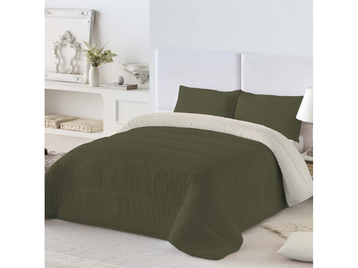 Edredão Nórdico Reversível Bicolor Verde 75/baunilha Cama 135/150