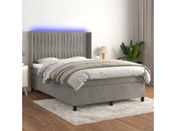 Vidaxl Cama Box Spring C/ Colchão/led 140x190 Cm Veludo Cinzento