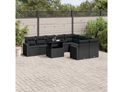Vidaxl 10 Pcs Conjunto Sofás De Jardim C/ Almofadões Vime Pe Preto