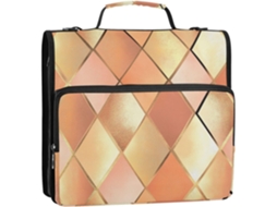 Organizador de Fichário 3 Argolas em Tom Rosé Gold com Alça Ombro e Vários Bolsos, Ideal para Escola/escritóri