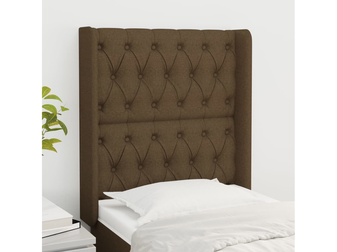 Vidaxl Cabeceira Cama C/ Abas Tecido 83x16x118/128 Cm Castanho-escuro