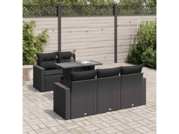 Vidaxl 6 Pcs Conjunto Sofás De Jardim C/ Almofadões Vime Pe Preto
