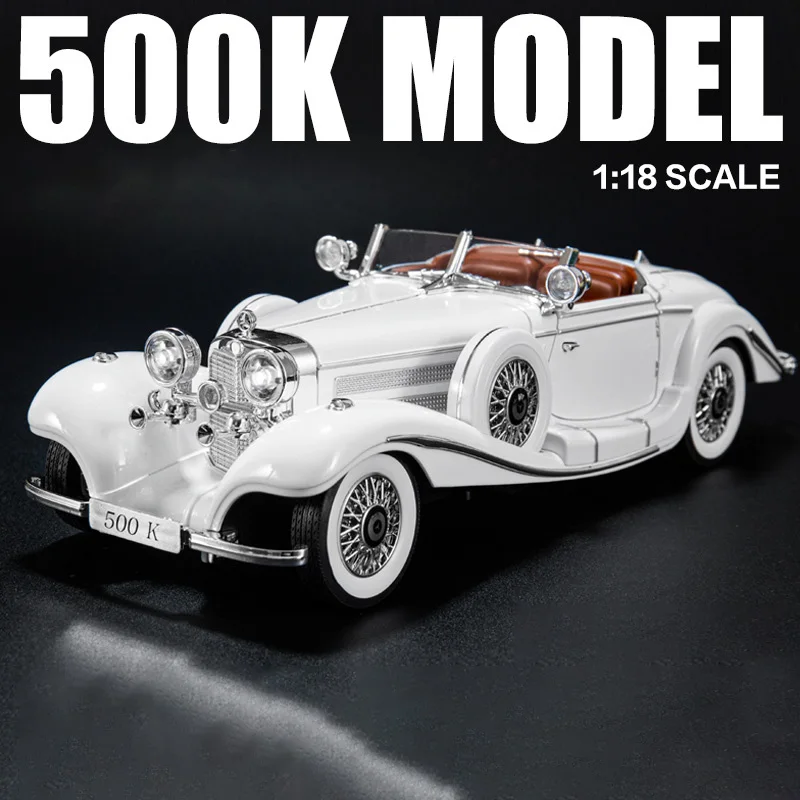 (branco) 1:18 - Mercedes-benz 500k - Miniatura De Carro - Música, Luzes, Portas Que Abrem, Enfeite De Carro