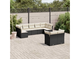 Vidaxl 9 Pcs Conjunto De Sofás P/ Jardim C/ Almofadões Vime Pe Preto