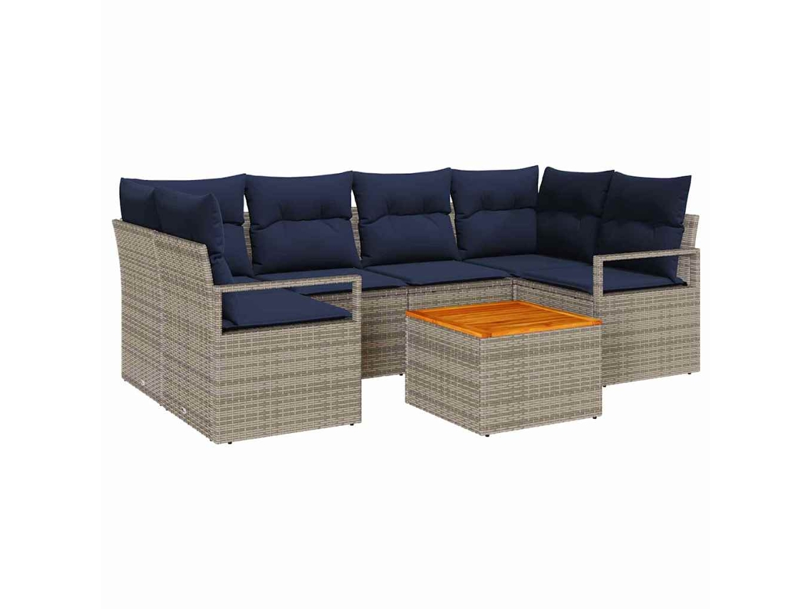 Vidaxl Conjunto De Sofá De Jardim 7 Unid. Cinzeto Vime Pe