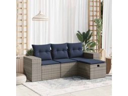 Vidaxl 4 Pcs Conjunto Sofás De Jardim C/ Almofadões Vime Pe Cinzento
