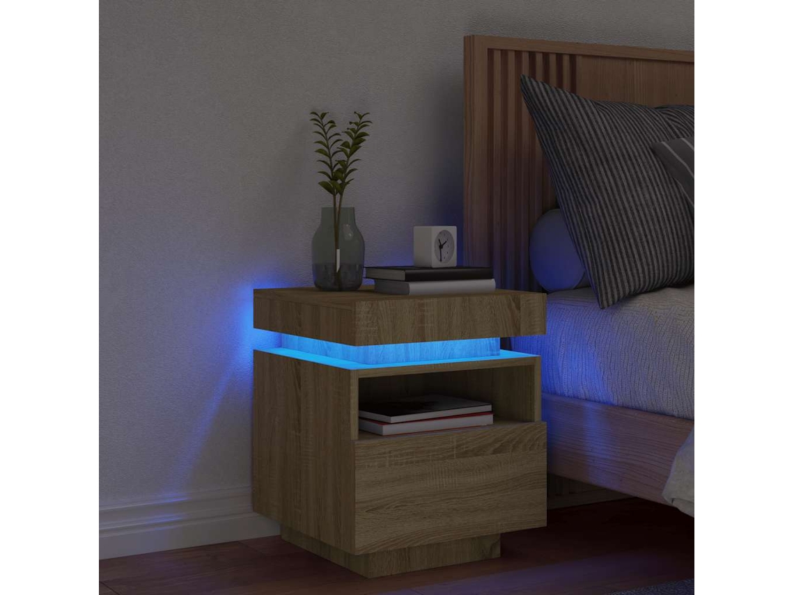 Vidaxl Mesa De Cabeceira Com Luzes Led 40x39x48,5 Cm Carvalho Sonoma