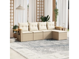 Vidaxl 5 Pcs Conjunto De Sofás P/ Jardim Com Almofadões Vime Pe Bege