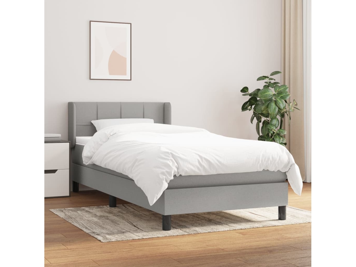 Vidaxl Cama Com Molas/colchão 90x190 Cm Tecido Cinzento-claro