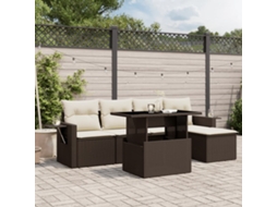 Jogo de Sofá 6 Peças Jardim C/ Almofadões Vime Pe Marrom Dkd Home Decor