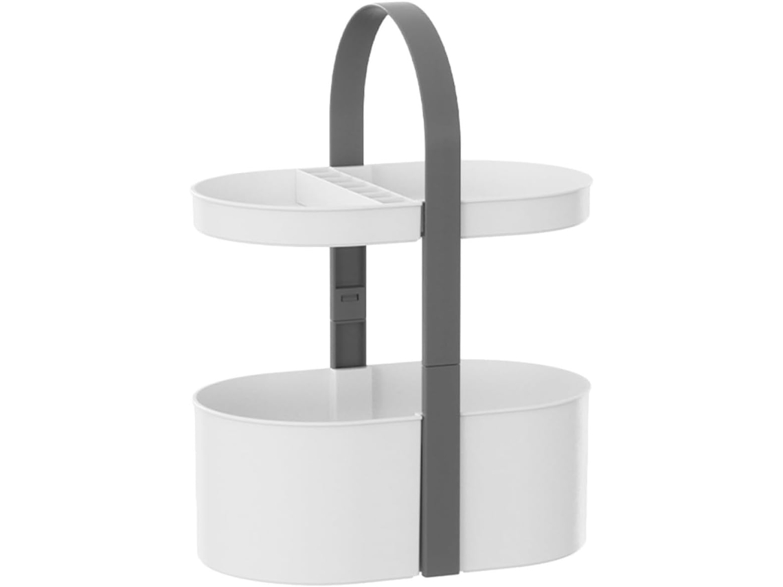 Organizador De Mesa Para Artigos Higiene Pessoal E Maquiagem, Suporte De Armazenamento 2 Níveis Em Abs, Branco, Para