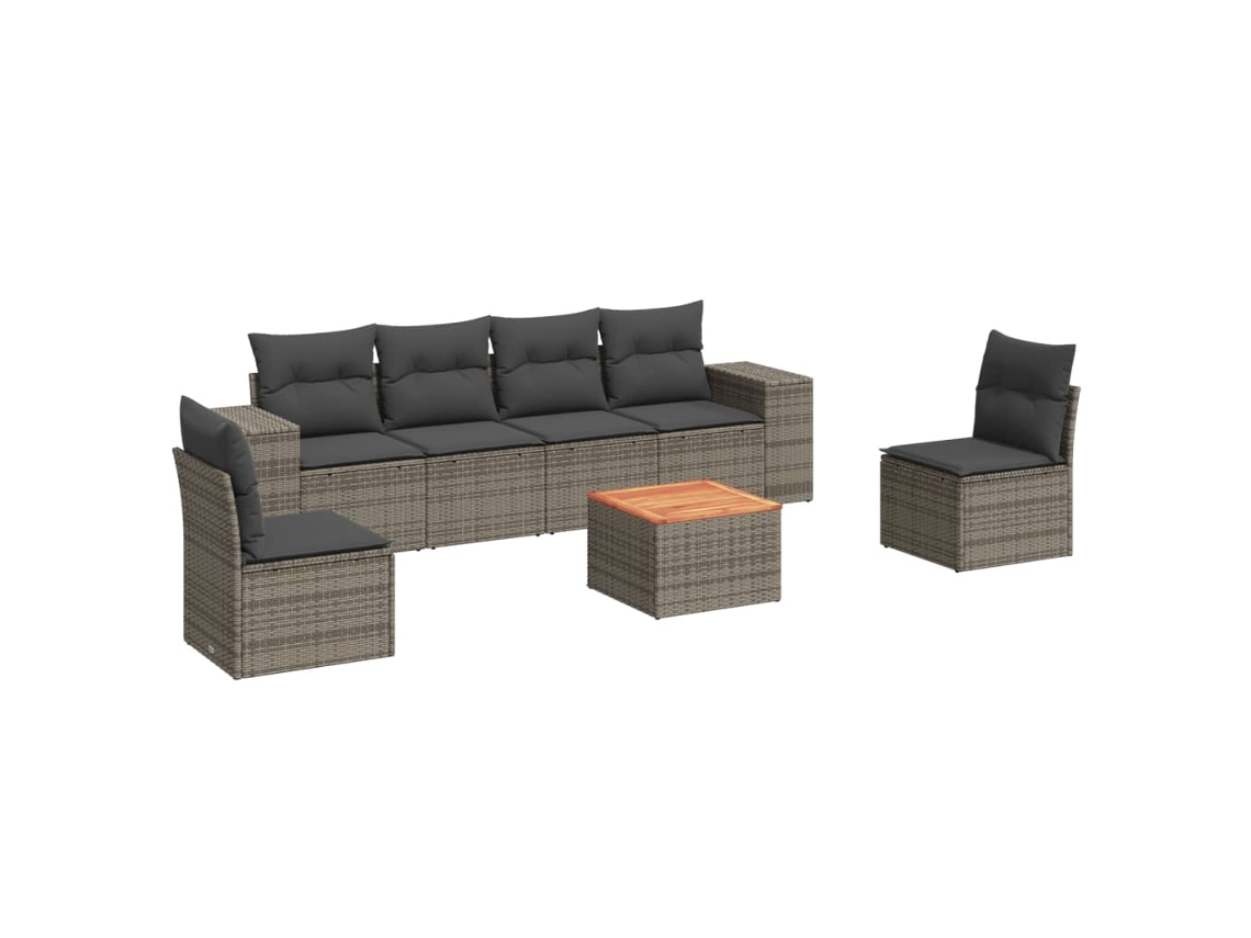 Conjunto de 7 sofás para jardim com almofadões Vime Pe Cinzento MAISON EXCLUSIVE (7 peças)