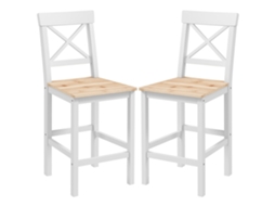 Bancos de bar de madeira com encosto e apoio para os pés, estilo rústico, natural, 2 unidades, 41x46x97,5 cm | S/MARCA