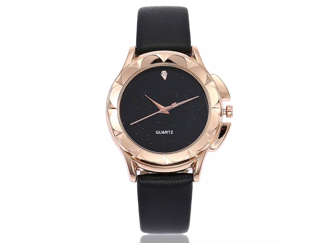 Relógio de Pulso Feminino Vansvar com Pulseira Pu Estilo Simples Stars Dial Preto