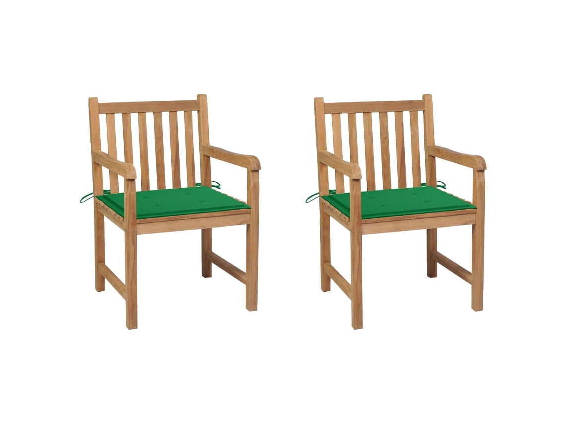 Cadeiras De Jardim C/ Almofadãµes Verdes 2 Pcs Teca Maciã§a DKD HOME DECOR