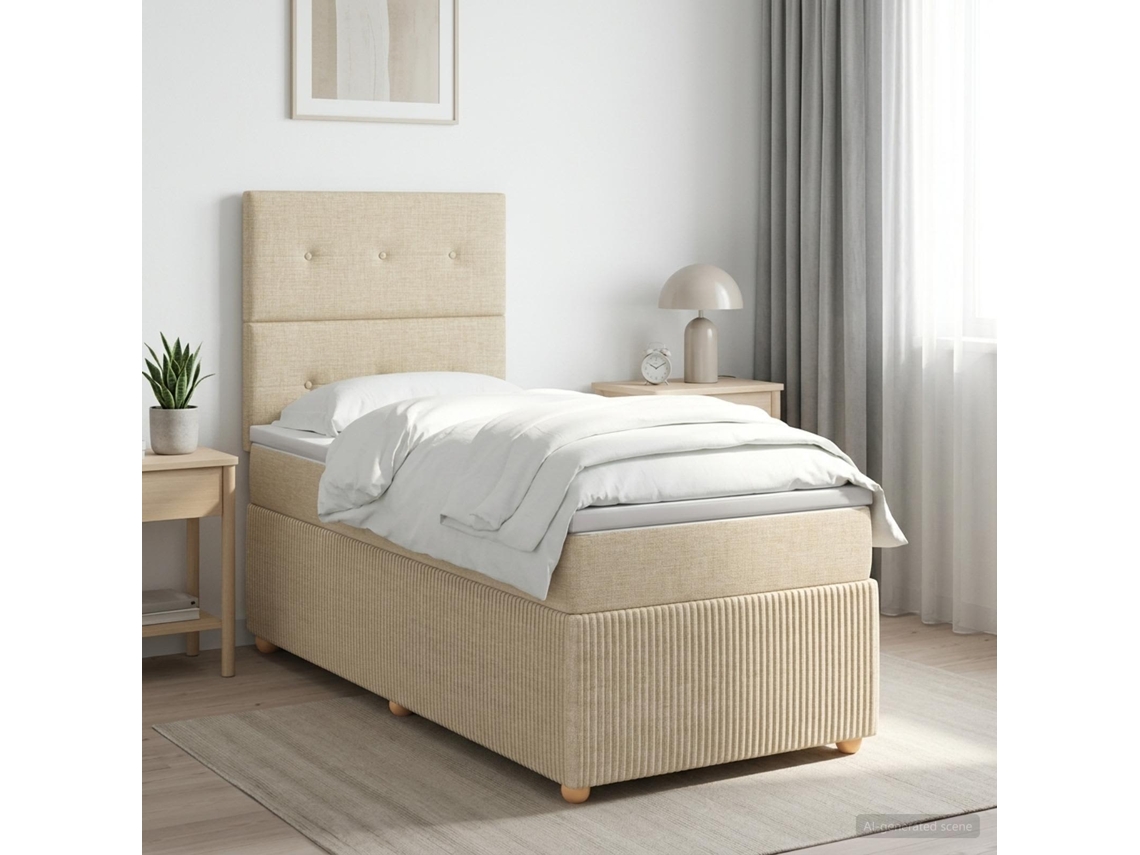 Vidaxl Cama Box Spring Com Colchão Creme 90 X 190 Cm Tecido