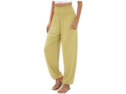 2026 calças Harem de Yoga de Cintura Alta Boho para Mulher com Bolsos L Amarillo