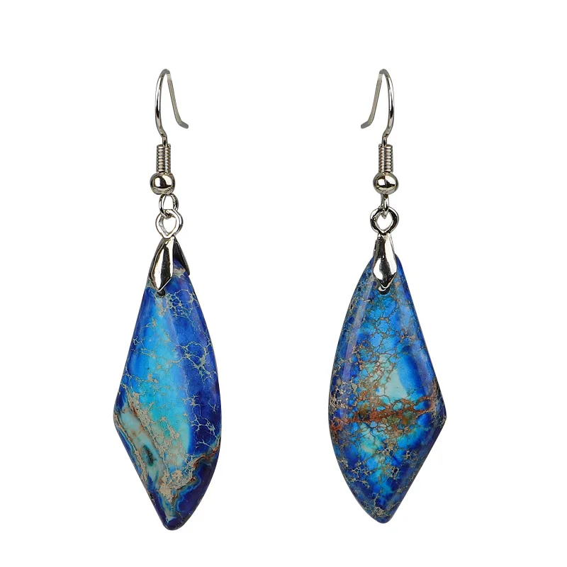 Brincos de Estilo Boêmio Feminino com Pingente de Jade, Pedra Preciosa Natural, Brincos em Formato de Leque. MDUG