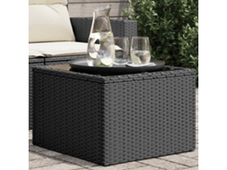 Vidaxl Mesa De Jardim Com Tampo De Vidro Preta 55x55x37 Cm Vime Sintético