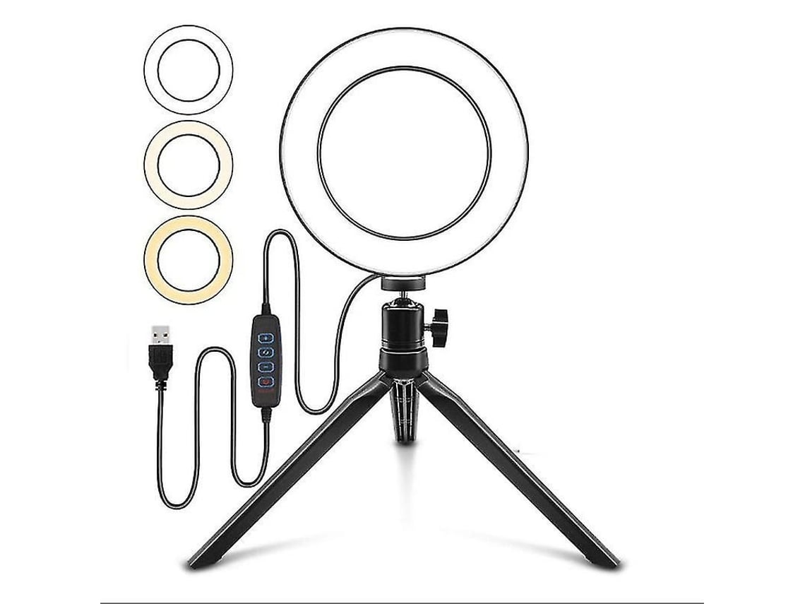 Luz De Anel Led De 6/10 Polegadas Com Flash Para Selfie, Regulável, Com Tripé E Suporte Para Telemóvel