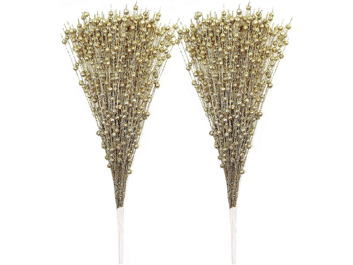Rebe 10 Ramos de Frutas Artificiais com Brilho Dourado 15,7 Polegadas para Decoração de Natal
