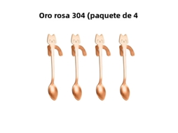 Conjunto De 4 Colheres De Café Em Aço Inoxidável 304 Com Design De Gato E Inseto, Banhadas A Platina E Com Bordas Para Mexer (rosa).